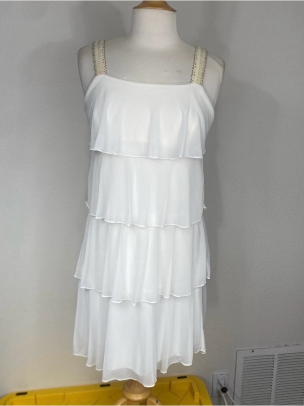 Enfocus Studio Women's Ivory Layered Sequin Straps Mini Dress Size 6 Girly Party
